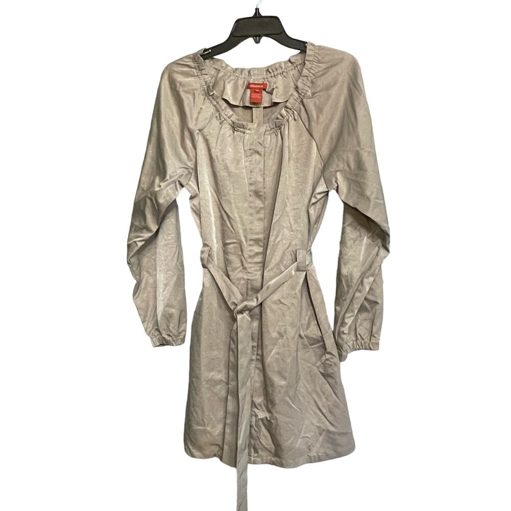 Sundance Jacket Zip Trench Coat Belt Ruffle Collar Satin Size Medium Pockets